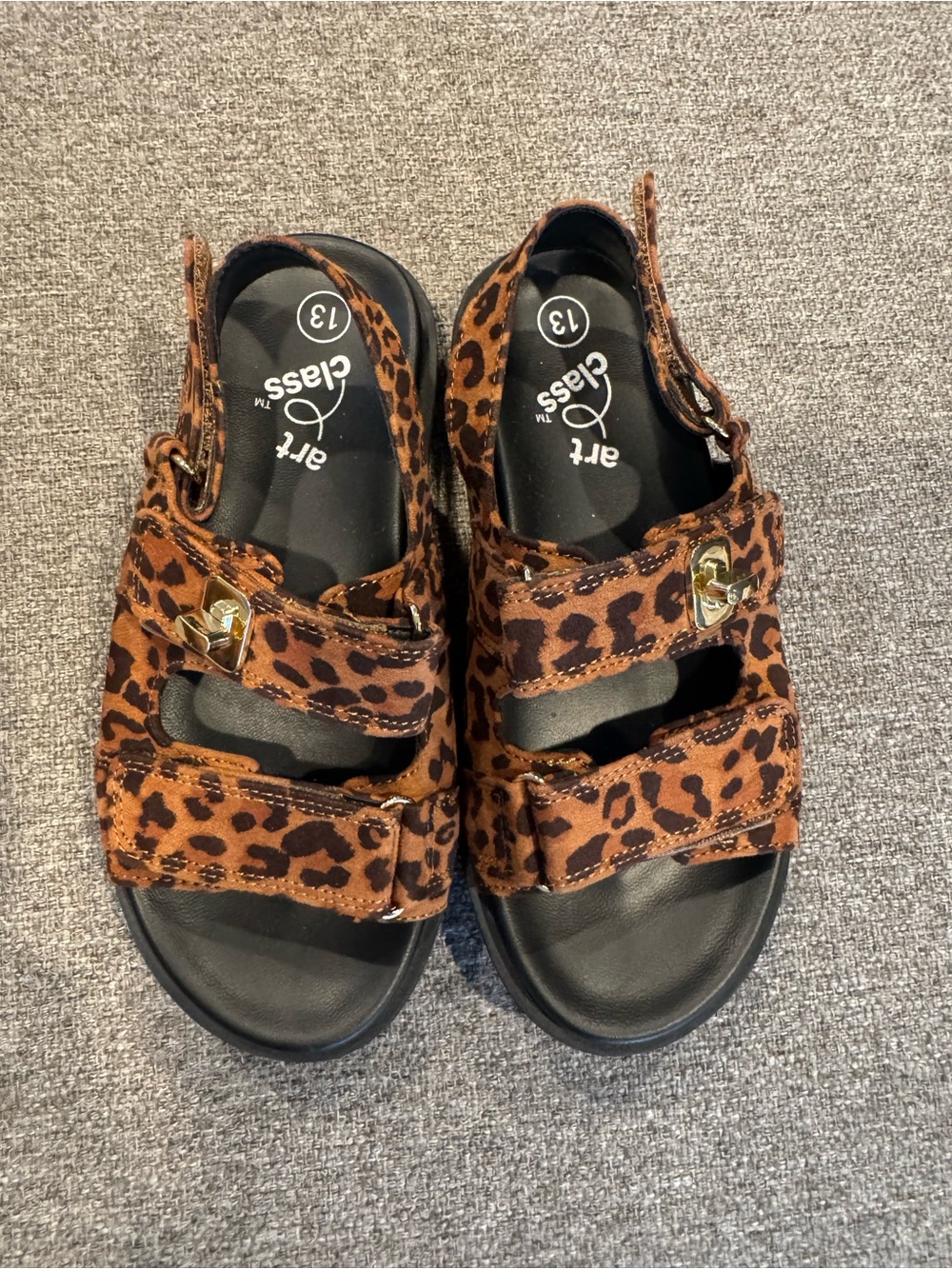 art class Girls' Leopard Print Brown and Black Velcro Sandals